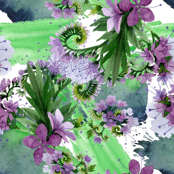 Violeta phaselia foral flores botánicas. Conjunto de ilustración de fondo acuarela. Patrón de fondo sin costuras . — Foto de Stock