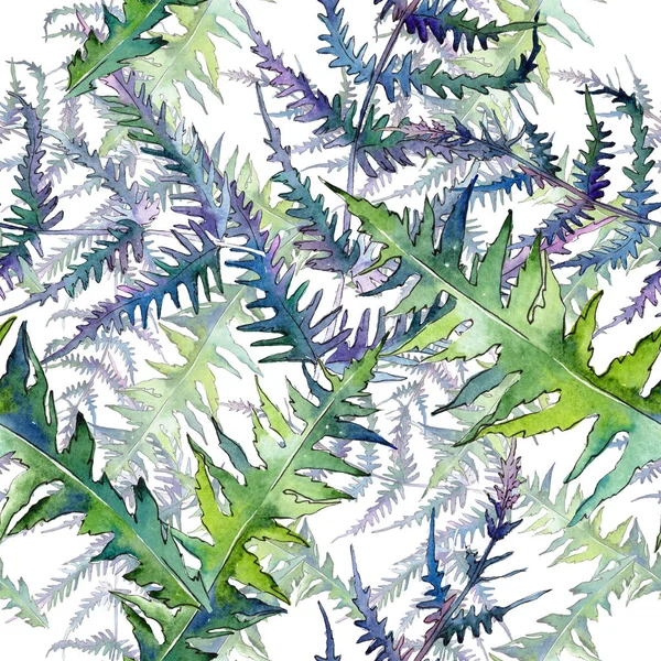 Fern groene bladeren. Aquarel achtergrond illustratie instellen. Naadloos achtergrond patroon. — Stockfoto