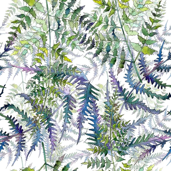 Feuilles de fougère verte. Ensemble d'illustration de fond aquarelle. Modèle de fond sans couture . — Photo