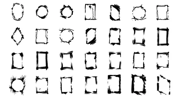 Векторный набор рамок для сухой кисти. Черно-белый рисунок чернил. Изолированный элемент иллюстрации . — стоковый вектор