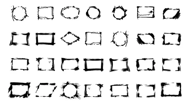 干刷框的矢量集。黑白雕刻水墨艺术。独立插图元素. — 图库矢量图片