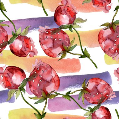 Çilek sağlıklı gıda. Suluboya arka plan illüstrasyon küme. Suluboya çizim moda aquarelle izole. Sorunsuz arka plan deseni. Kumaş duvar kağıdı yazdırma doku.