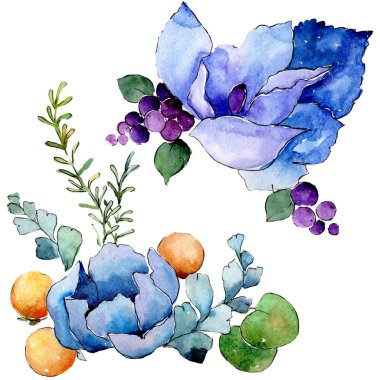 Tropik buket çiçek botanik çiçekler. Suluboya arka plan illüstrasyon seti. İzole buketleri illüstrasyon elemanı.