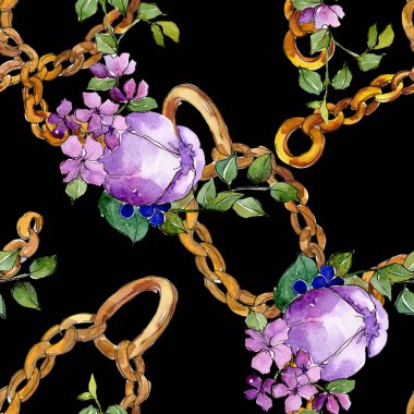 Tropik buket çiçek botanik çiçekler. Suluboya arka plan illüstrasyon seti. Kesintisiz arka plan deseni.