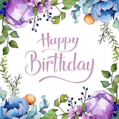 Tropik buket çiçek botanik çiçekler. Suluboya arka plan illüstrasyon seti. Çerçeve kenarlık süs karesi.