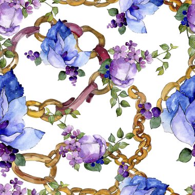 Tropik buket çiçek botanik çiçekler. Suluboya arka plan illüstrasyon seti. Kesintisiz arka plan deseni.