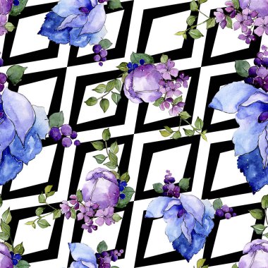 Tropik buket çiçek botanik çiçekler. Suluboya arka plan illüstrasyon seti. Kesintisiz arka plan deseni.