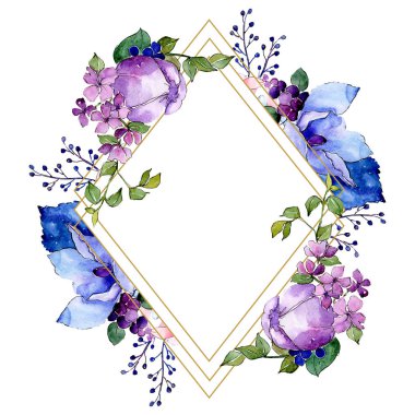 Tropik buket çiçek botanik çiçekler. Suluboya arka plan illüstrasyon seti. Çerçeve kenarlık süs karesi.