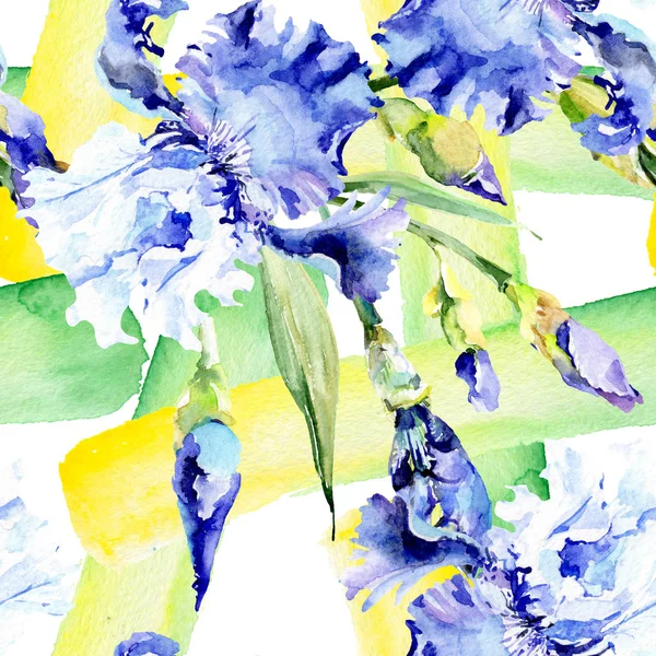 Iris violet fleurs botaniques florales. Ensemble d'illustration de fond aquarelle. Modèle de fond sans couture . — Photo