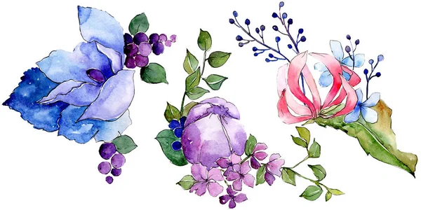 Tropic bukett blommiga botaniska blommor. Akvarell bakgrund illustration uppsättning. Isolerade buketter illustration element. — Stockfoto