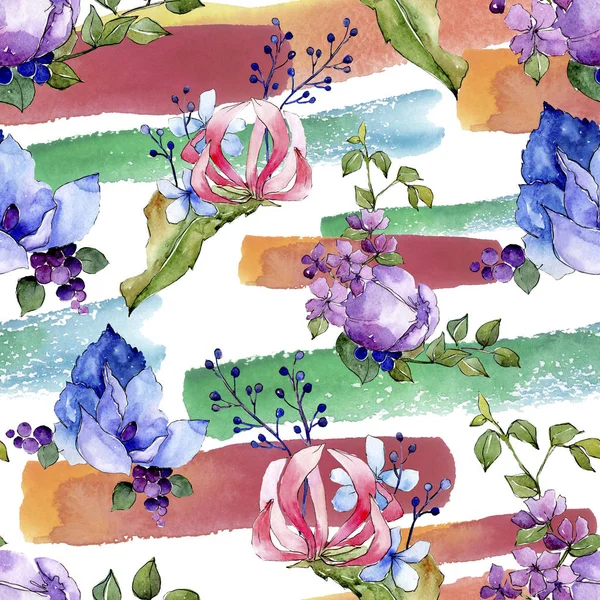 Tropic bouquet floral botanical flowers. Watercolor background illustration set. Seamless background pattern. — Stock Photo, Image