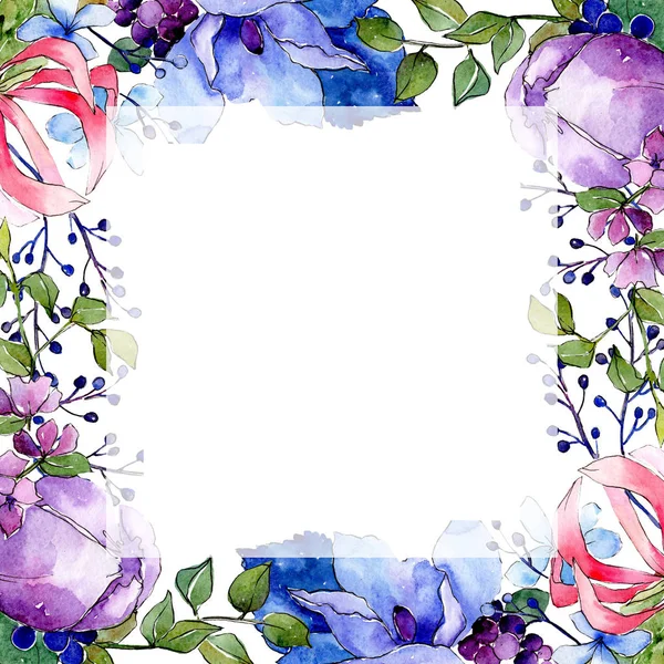 Τροπικό μπουκέτο λουλουδιών λουλουδιών βοτανικό. Σύνολο εικονογράφησης φόντου. Κορνίζα περίγραμμα στολίδι τετράγωνο. — Φωτογραφία Αρχείου