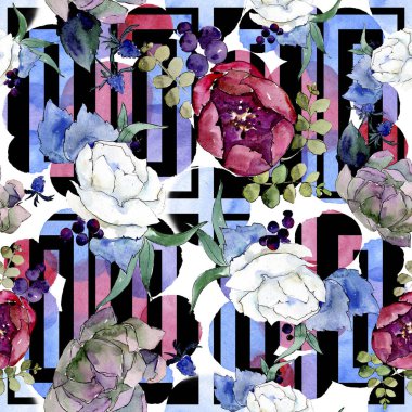 Buket çiçek botanik çiçekleri. Suluboya arka plan illüstrasyon seti. arka plan deseni.