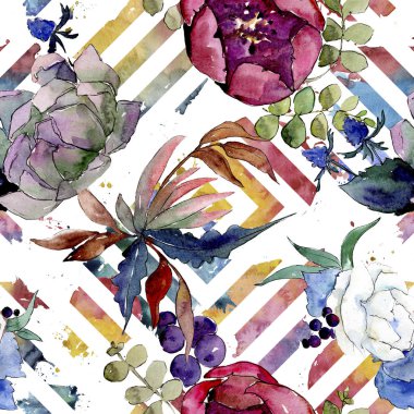 Buket çiçek botanik çiçekleri. Suluboya arka plan illüstrasyon seti. arka plan deseni.