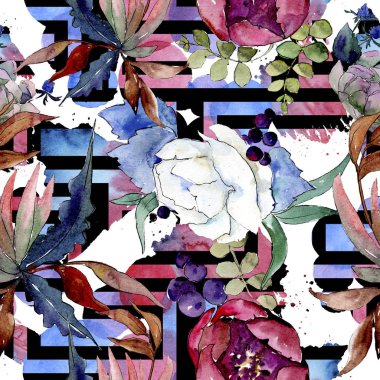 Buket çiçek botanik çiçekleri. Suluboya arka plan illüstrasyon seti. arka plan deseni.