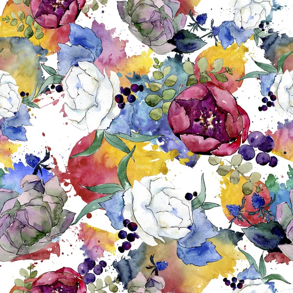 花束花植物の花。●水彩背景イラストセット。背景パターン. — ストック写真