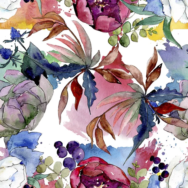 花束花植物の花。●水彩背景イラストセット。背景パターン. — ストック写真