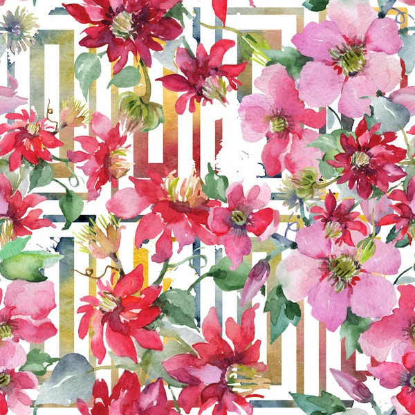 클레 마티스 부케 꽃 식물 꽃입니다. 수채화 배경 그림 집합입니다. 완벽 한 배경 패턴. — 스톡 사진