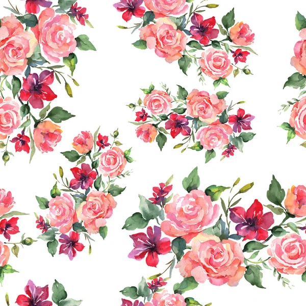 Розовый Букет Розы Ботанические Цветы Дикий Весенний Цветок Набор Акварельных — стоковое фото