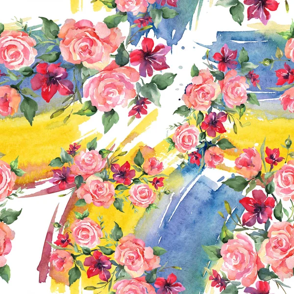 Ροζ Τριαντάφυλλο Μπουκέτο Λουλούδια Βοτανική Άγρια Άνοιξη Φύλλων Wildflower Σετ — Φωτογραφία Αρχείου