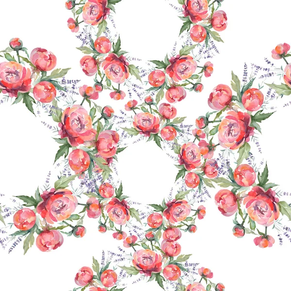 Розовый пионский букет цветочные ботанические цветы. Набор акварельных рисунков. Бесшовный рисунок фона . — стоковое фото
