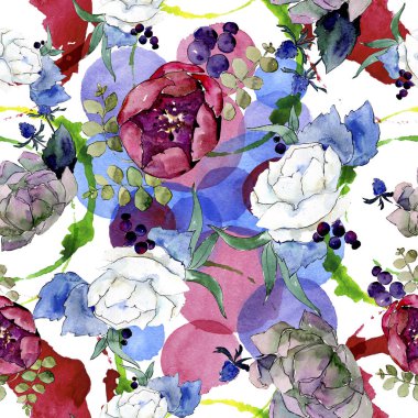 Buket çiçek botanik çiçekleri. Suluboya arka plan illüstrasyon seti. arka plan deseni.