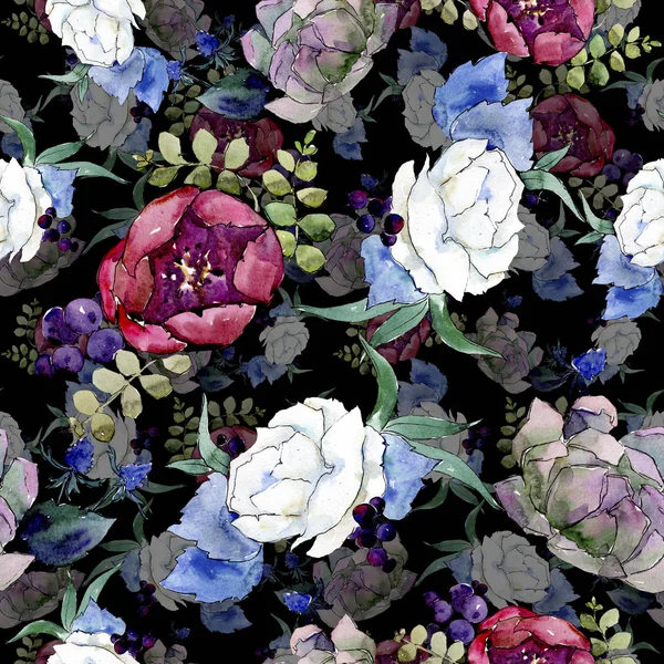 Ramo de flores botánicas florales. Conjunto de ilustración de fondo acuarela. patrón de fondo . —  Fotos de Stock