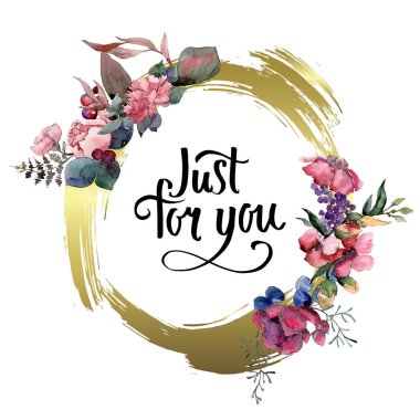 Kırmızı buket çiçek botanik çiçekler. Suluboya arka plan illüstrasyon seti. Çerçeve kenarlık süs karesi.