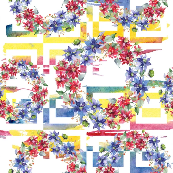 Clematis bukett blommiga botaniska blommor. Akvarell bakgrunds illustration uppsättning. Sömlöst bakgrunds mönster. — Stockfoto
