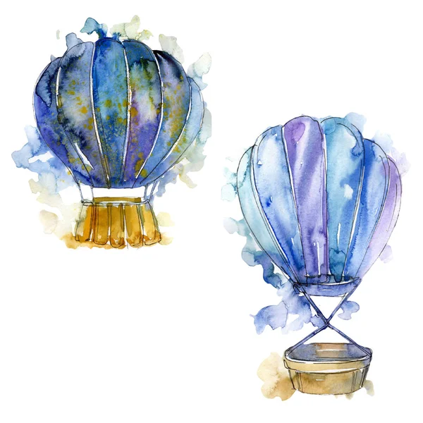 Hot air balloon background fly air transport. Watercolor background set. Isolated balloons illustration element.