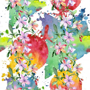 Menekşe alstroemeria buket çiçek botanik çiçekler. Suluboya illüstrasyon seti. Kesintisiz arka plan deseni.