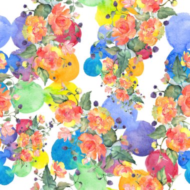 Portakal gül buketi çiçek botanik çiçekler. Suluboya arka plan illüstrasyon seti. Kesintisiz arka plan deseni.