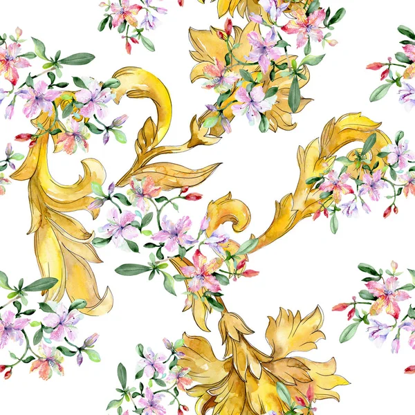 Fioletowy Alstroemeria bukiet kwiatowy kwiatów botanicznych. Zestaw ilustracji akwarela. Płynny wzór tła. — Zdjęcie stockowe