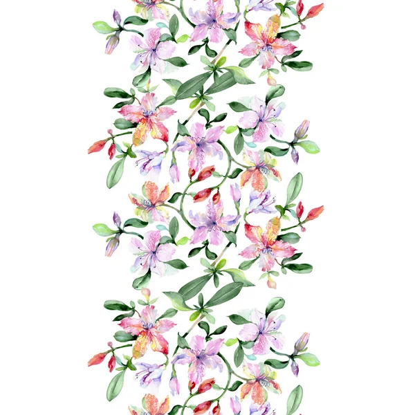 Violet alstroemeria bouquet floral botanical flowers. Watercolor illustration set. Seamless background pattern.