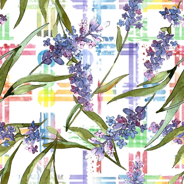Azul violeta lavanda flores botânicas florais. Conjunto de ilustração de fundo aquarela. Padrão de fundo sem costura . — Fotografia de Stock