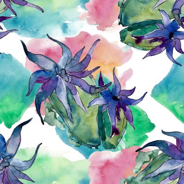 Renkli su sualtı doğa mercan resifi. Suluboya illüstrasyon seti. Kesintisiz arka plan deseni.