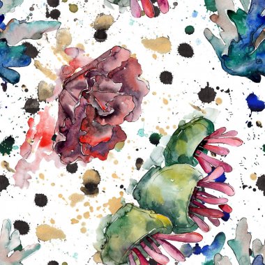 Renkli su sualtı doğa mercan resifi. Suluboya illüstrasyon seti. Kesintisiz arka plan deseni.