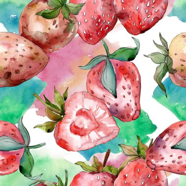 Çilek sağlıklı izole. Suluboya arka plan illüstrasyon seti. Suluboya çizim moda aquarelle izole. Kusursuz arka plan deseni. Kumaş duvar kağıdı baskı doku.