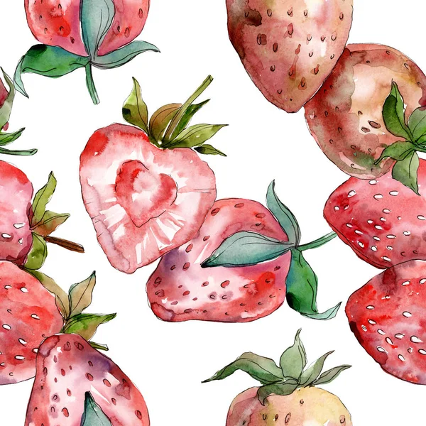 草莓健康隔离 水彩背景插图集 水彩画时尚水瓶座孤立 无缝的背景模式 织物壁纸打印纹理 — 图库照片