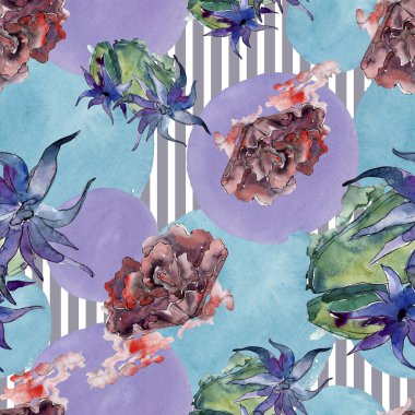 Renkli su sualtı doğa mercan resifi. Suluboya illüstrasyon seti. Kesintisiz arka plan deseni.