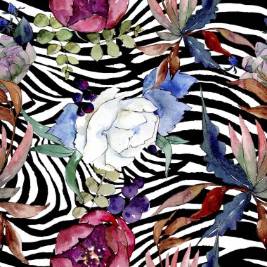 Buket çiçek botanik çiçekleri. Suluboya arka plan illüstrasyon seti. arka plan deseni.