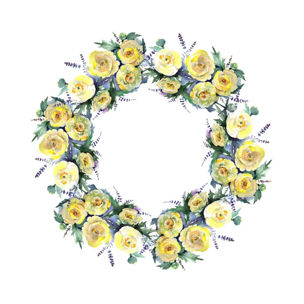 Gele pioen boeket Floral botanische bloemen. Aquarel achtergrond illustratie instellen. Frame rand ornament vierkant. — Stockfoto