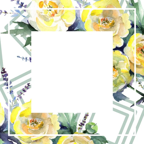Желтый пионский букет цветочных ботанических цветов. Набор акварельных фонов. Граничный орнамент . — стоковое фото