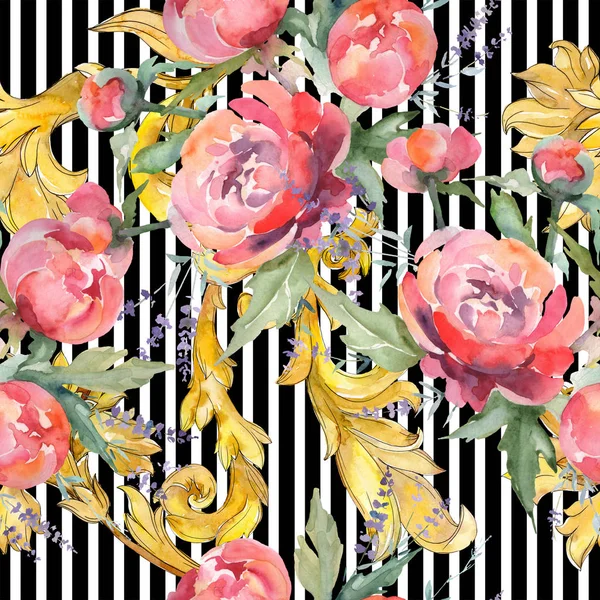 Roze pioen boeket Floral botanische bloemen. Aquarel illustratie set. Naadloos achtergrond patroon. — Stockfoto