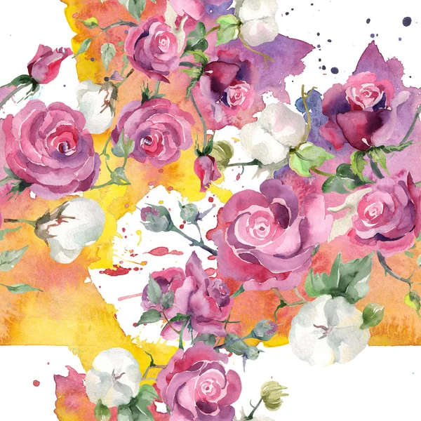 Rosa Rosa Fiori Botanici Bouquet Cotone Foglia Selvatica Set Illustrazione — Foto Stock