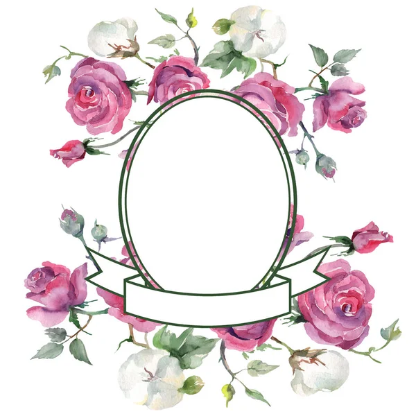 Рожева Троянда Бавовняний Букет Квіткові Ботанічні Квіти Дикий Весняний Лист — стокове фото