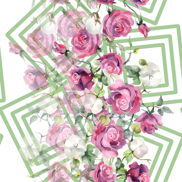 Ροζ Τριαντάφυλλο Και Βαμβάκι Μπουκέτο Βοτανικών Λουλουδιών Άγριο Φύλλο Ελατηρίου — Φωτογραφία Αρχείου