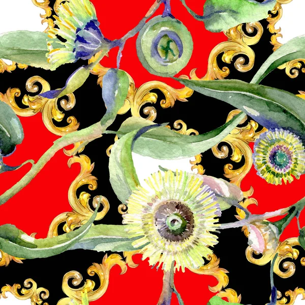 紫杉花植物花。水彩背景插图集。无缝背景模式. — 图库照片