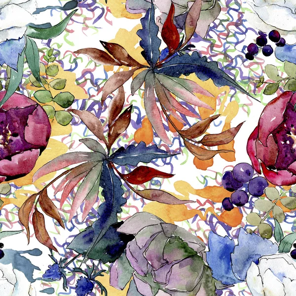 花束花卉植物花。水彩背景插图集。背景模式. — 图库照片