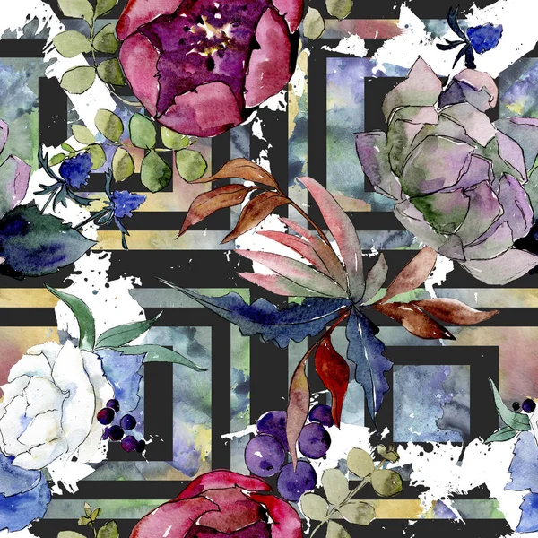 Bukiet kwiatowy kwiatów botanicznych. Akwarela zestaw ilustracji tła. wzór tła. — Zdjęcie stockowe